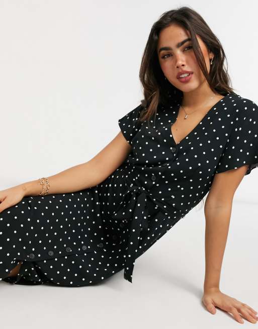 Warehouse black shop polka dot dress