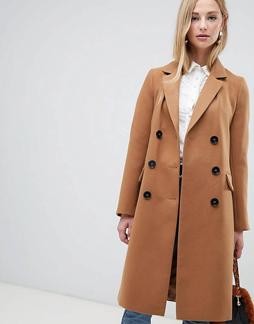 Warehouse double breasted coat in camel