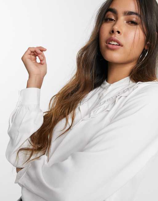 Warehouse double ruffle shirt in white | ASOS