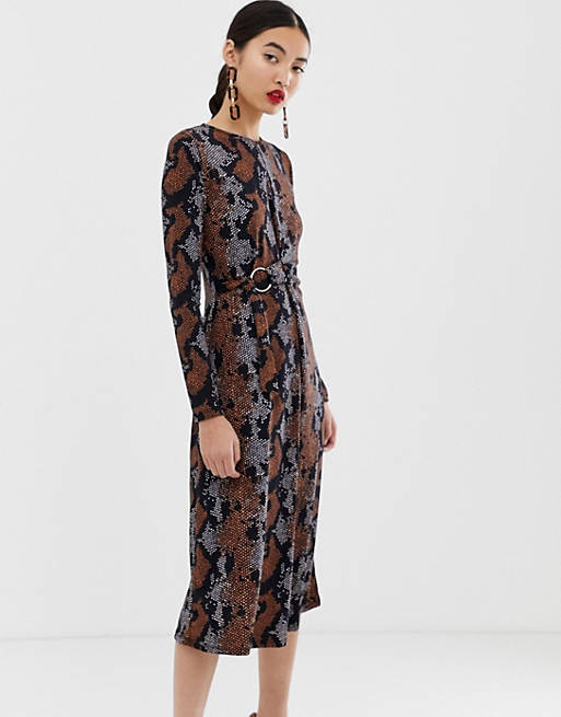 Warehouse dress in abstract snake print