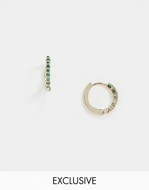 Warehouse emerald diamante huggie hoop earrings