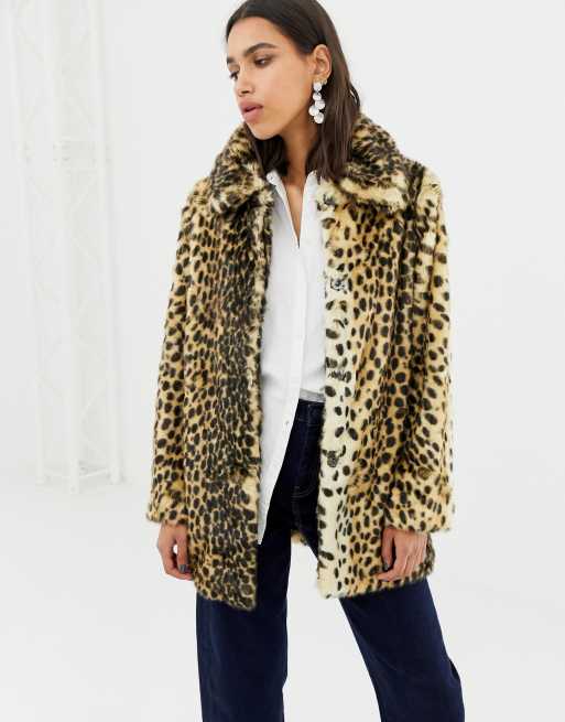 Warehouse faux fur coat in leopard print | ASOS