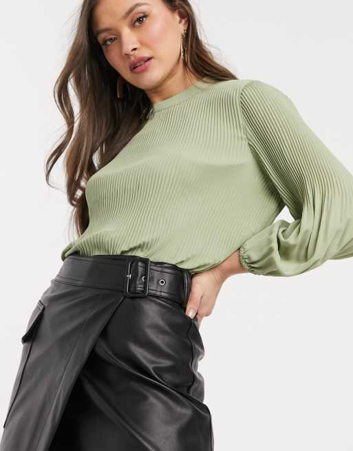 Warehouse green discount faux leather skirt