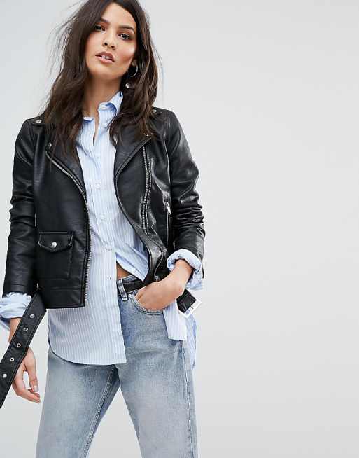 Warehouse Faux Leather Crop Biker Jacket