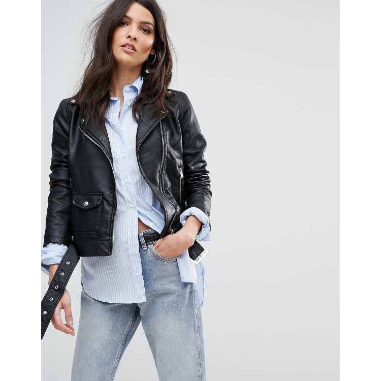 Warehouse Faux Leather Crop Biker Jacket ASOS