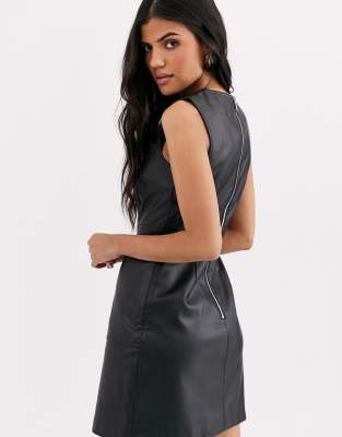 warehouse faux leather pinafore dress