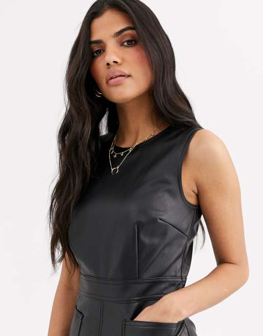 Warehouse faux leather dress in black | ASOS