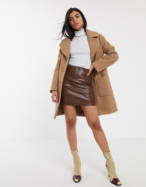 Warehouse faux leather mini skirt in brown croc