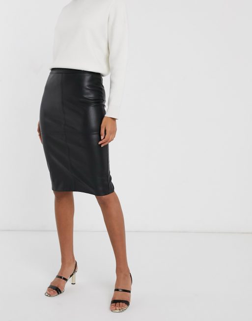 Warehouse black faux 2025 leather pencil skirt