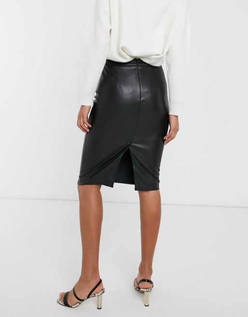 Warehouse faux leather 2025 pencil skirt black