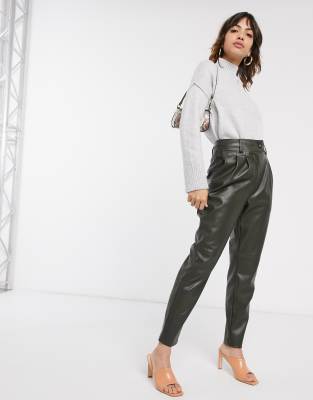 khaki leather trousers