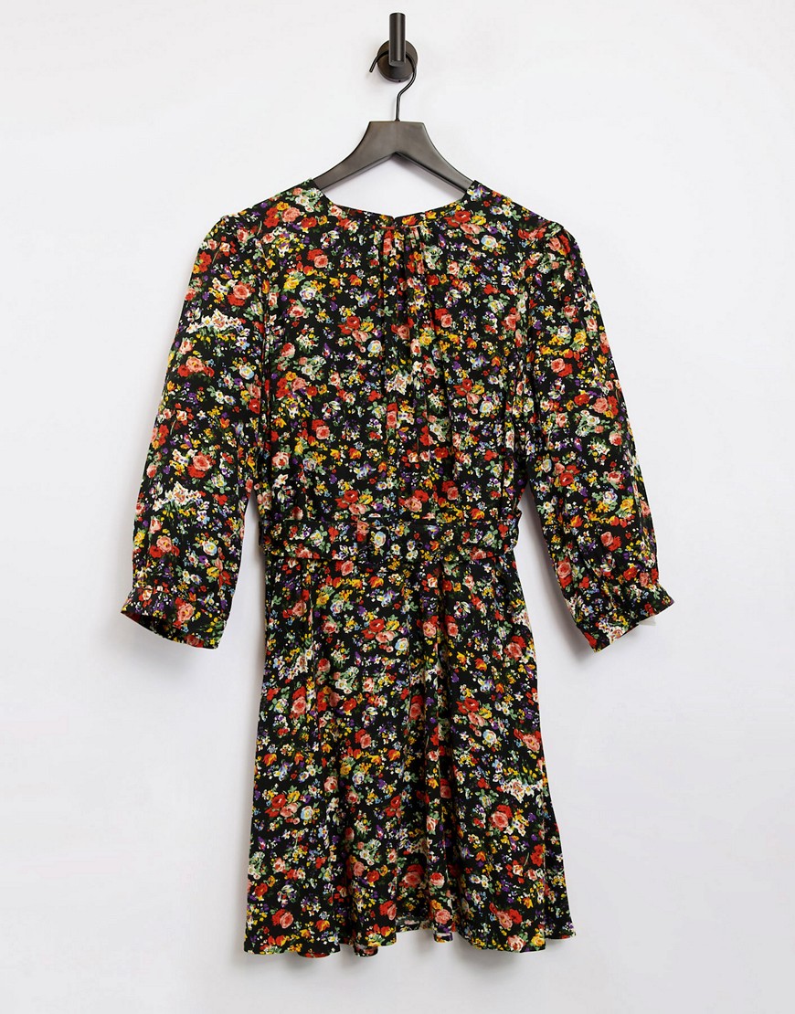 Warehouse floral belted mini dress in multi
