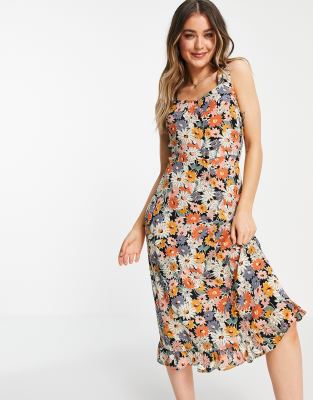 Warehouse floral frill sleeve midi dress in multi