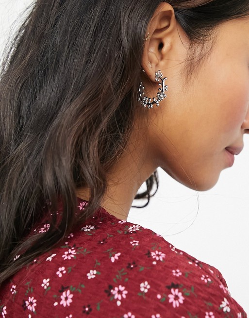 Warehouse floral hoop earrings