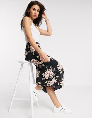 warehouse red floral midi tea dress