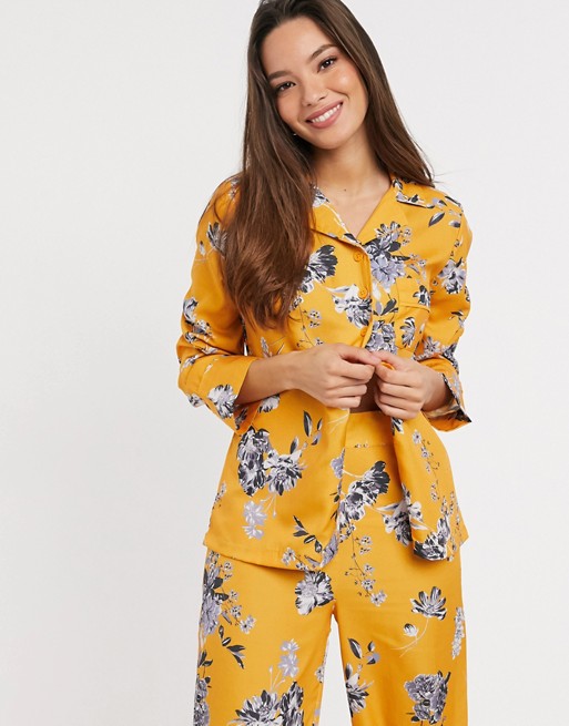 Warehouse floral print pyjama shirt in yellow