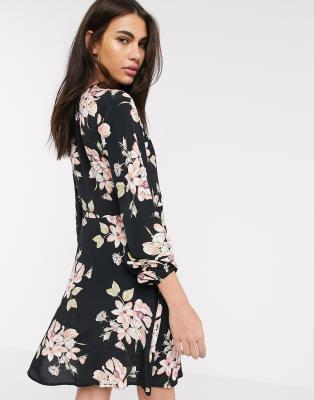 warehouse black floral dress