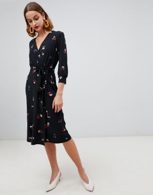 warehouse honey floral wrap dress