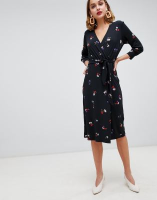 black print wrap dress