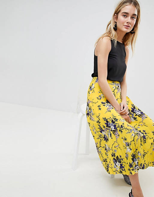 Warehouse Floral Printed Pleat A-Line Midi Skirt | ASOS