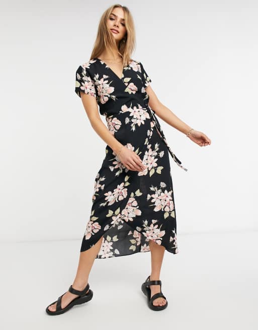 Black and white floral cheap wrap dress