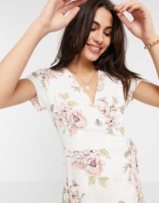 warehouse verity floral midi wrap dress