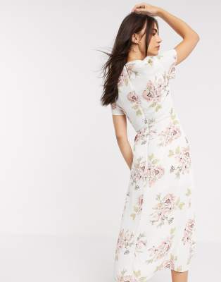 warehouse verity floral midi wrap dress