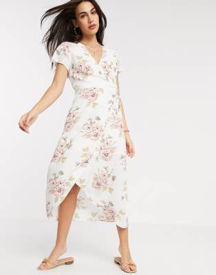 warehouse verity floral midi wrap dress