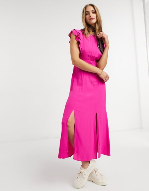 Pink frill shop midi dress