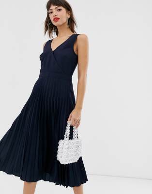 warehouse mixed spot pleated dress