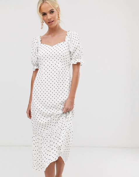 Warehouse – Gepunktetes Prairie-Kleid mit Rüschensaum