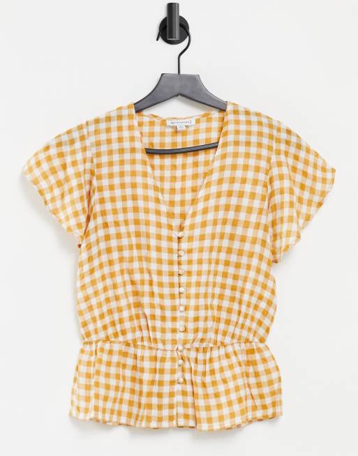 Warehouse gingham peplum hem top in yellow