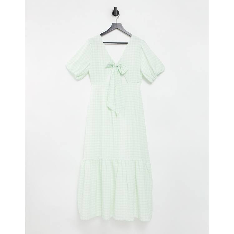 Warehouse gingham puff sleeve maxi dress in mint