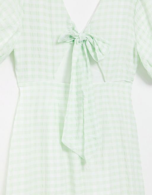 Warehouse gingham puff sleeve maxi dress in mint