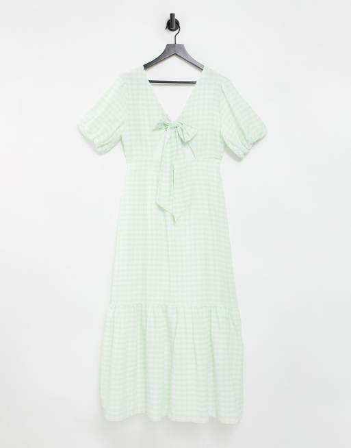 Warehouse gingham puffed sleeve maxi dress in mint