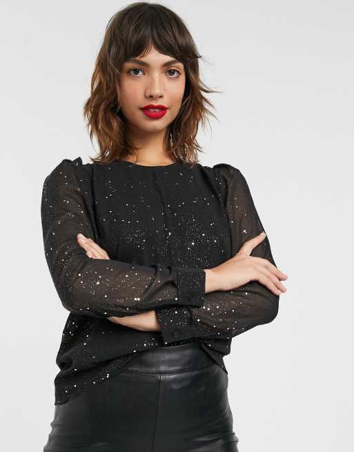 Warehouse glitter blouse in black