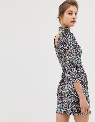 Warehouse high outlet neck sequin dress