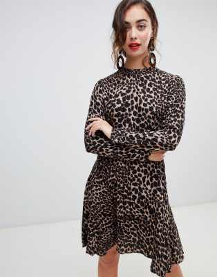 high neck animal print dress