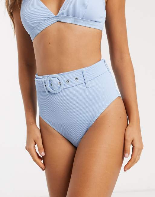 Stay Current Denim Blue Ribbed High Waisted Belted Bikini Bottom