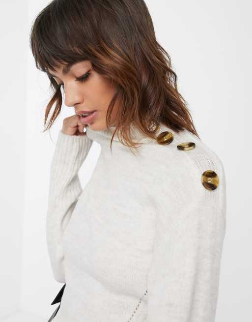 Warehouse jumper with button shoulder in cream ASOS