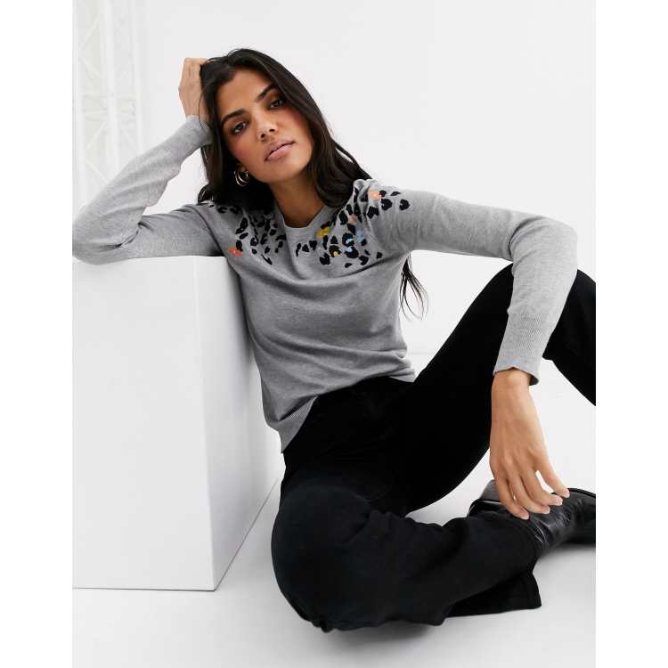 Warehouse grey leopard print jumper sales