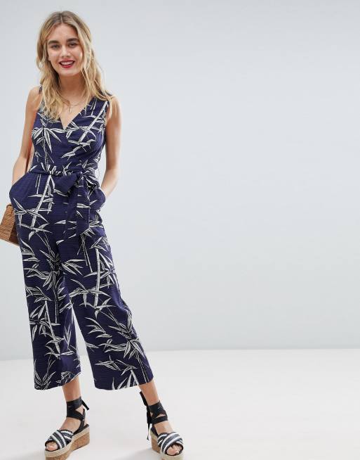 Warehouse – Jumpsuit i culotte-modell med bambumönster
