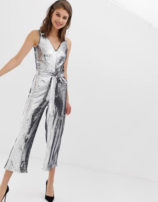 Overgave Charles Keasing Iets Warehouse jumpsuit in silver sequin | ASOS