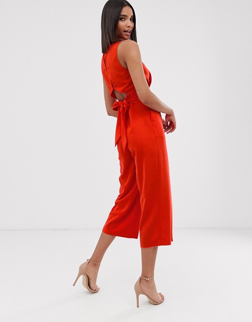 Warehouse jumpsuit with open back in red