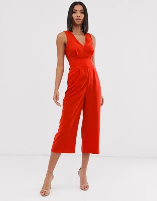 warehouse jumpsuit with open back in red