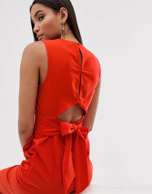 warehouse jumpsuit with open back in red