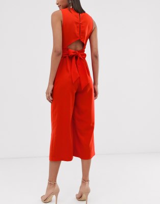 warehouse jumpsuit with open back in red