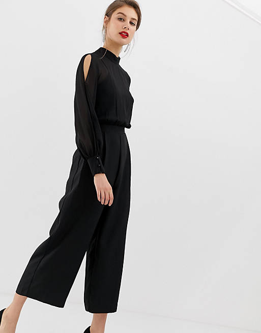 Warehouse jumpsuit with split sleeves in black | ASOS