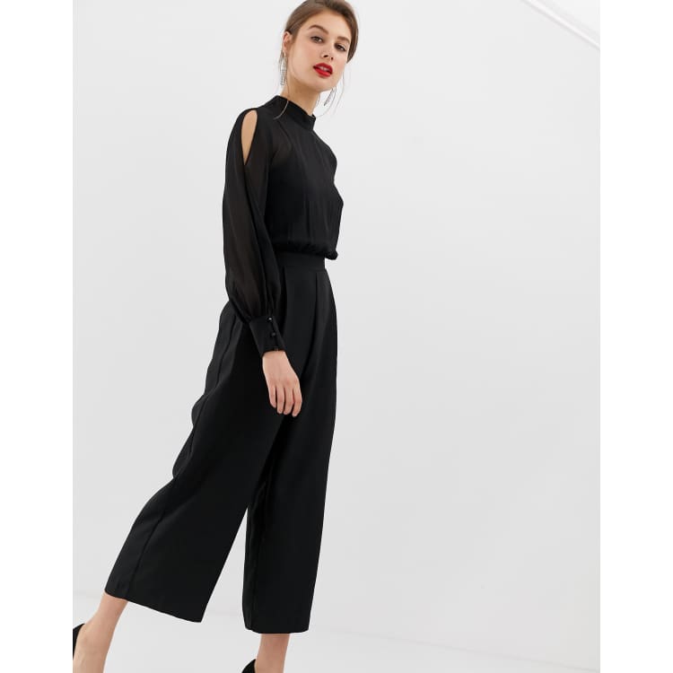 Warehouse chiffon store sleeve jumpsuit