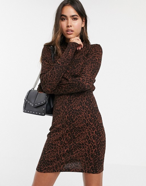 Warehouse knit bodycon dress in leopard print